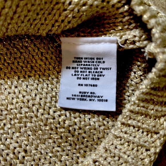 Metallic gold knit elegant sweater with jeweled, embellished neckline - Picture 8 of 8